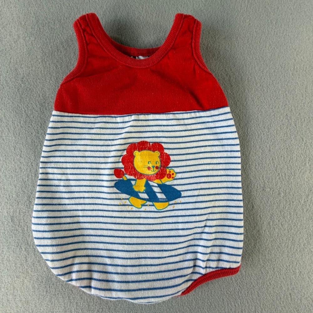 Vintage Healthtex Baby Romper 6M Red Blue Stripe Lion USA Made Bubble Outfit 90s